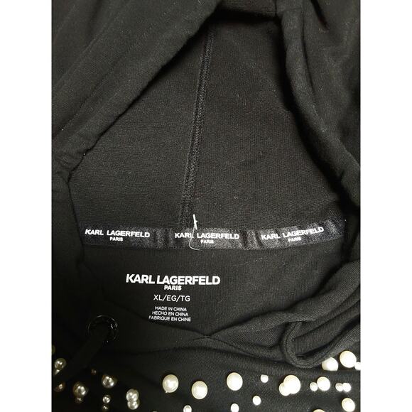 Karl Lagerfeld Paris Ladies Black Hoodie Top with Pearl detail Size Xl piece - Picture 6 of 6